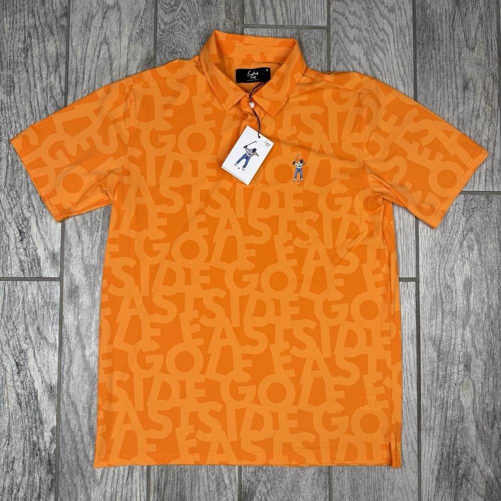 Eastside Golf Snap Placket Polo Men M Orange Logo AOP Short Sleeve Nylon Stretch